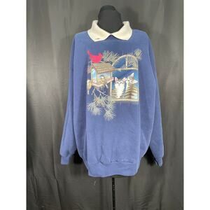 Vintage, Christmas Sweatshirt, Plus Size 3XL, Kitties, Cardinal, Pine Branch
